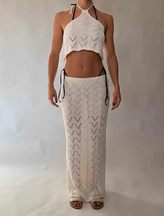 Completo gonna con top scollo americano Avorio