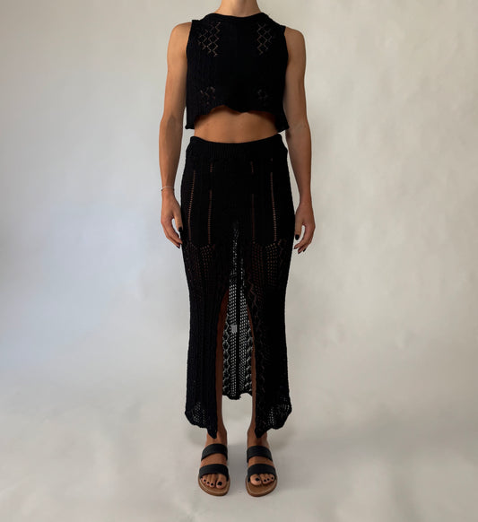 Completo gonna con canotta crochet Nero