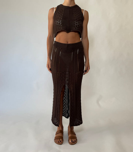 Completo gonna con canotta crochet Marrone