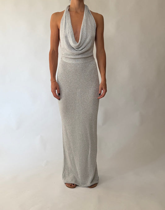 Abito lungo argento lurex