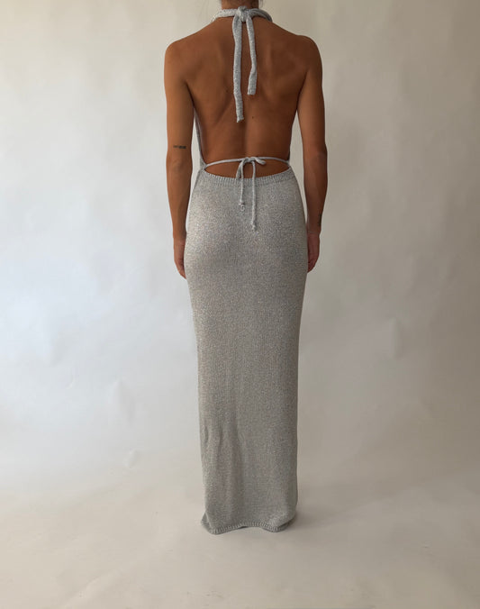 Abito lungo argento lurex