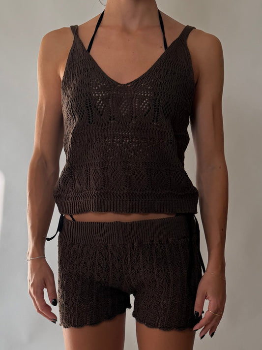 Shorts crochet Marrone