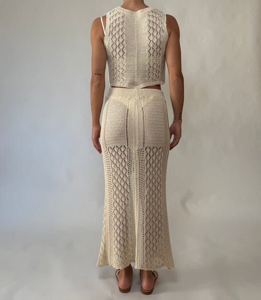 Completo gonna con canotta crochet Beige