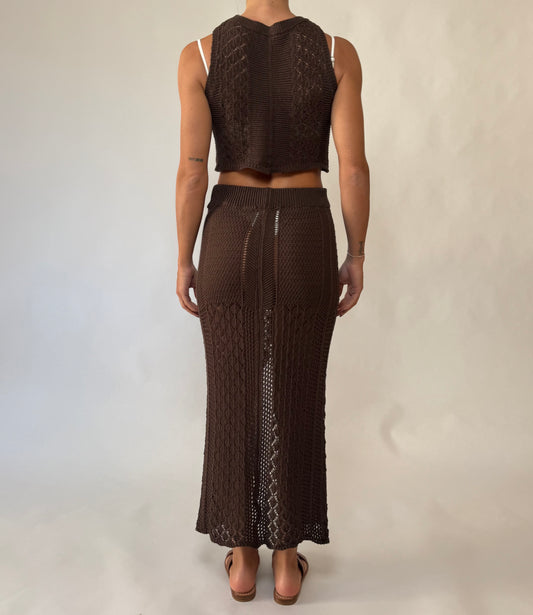 Completo gonna con canotta crochet Marrone