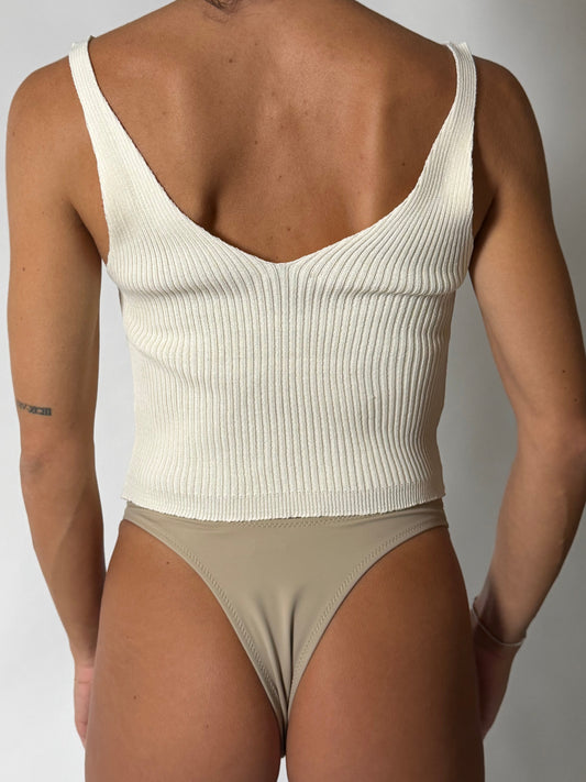Canotta a costine Beige