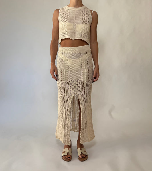 Completo gonna con canotta crochet Beige