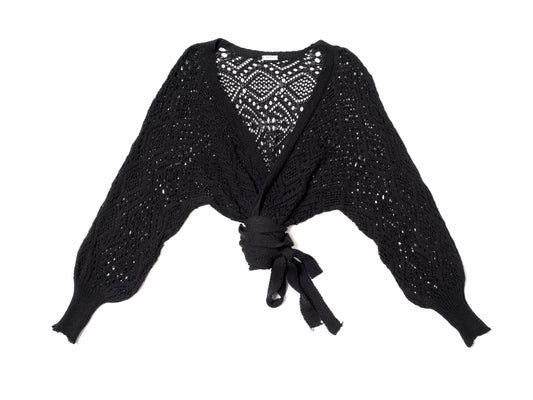 Cardigan crochet manica lunga Nero