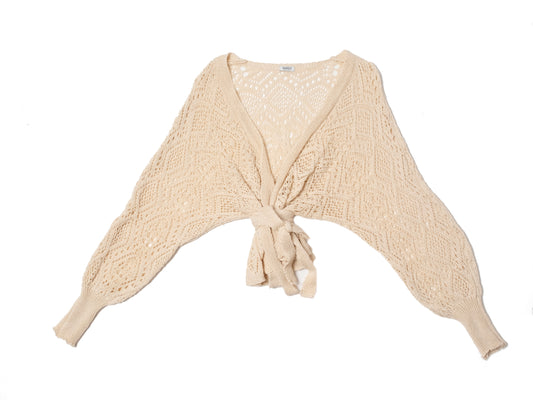 Cardigan crochet manica lunga Beige