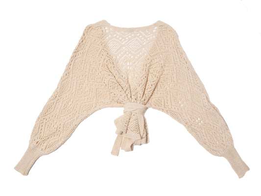 Cardigan crochet manica lunga Beige