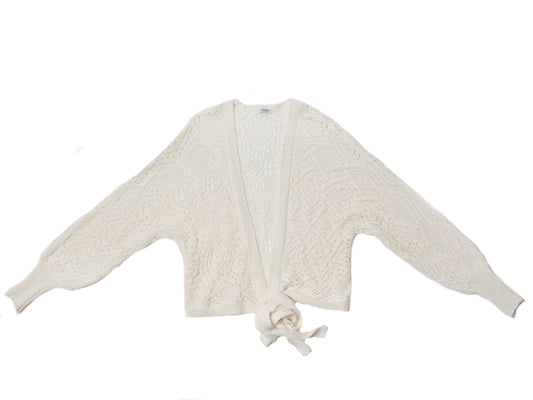 Cardigan crochet manica lunga Avorio