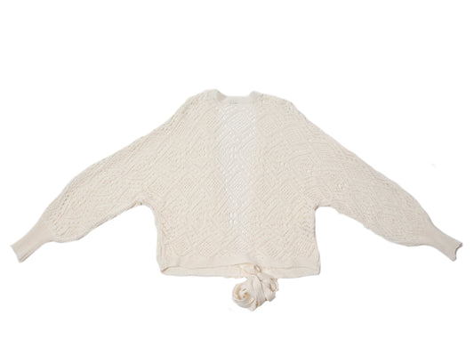 Cardigan crochet manica lunga Avorio