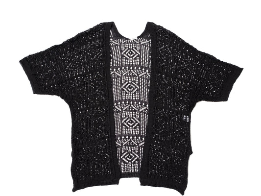 Cardigan crochet manica corta Nero