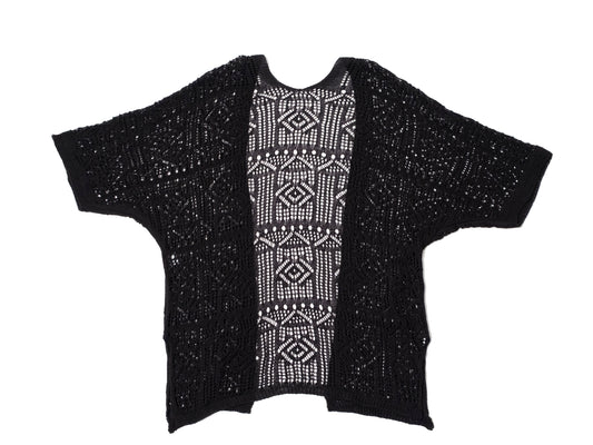 Cardigan crochet manica corta Nero