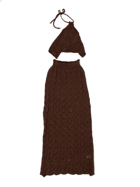 Completo gonna con top scollo americano Marrone