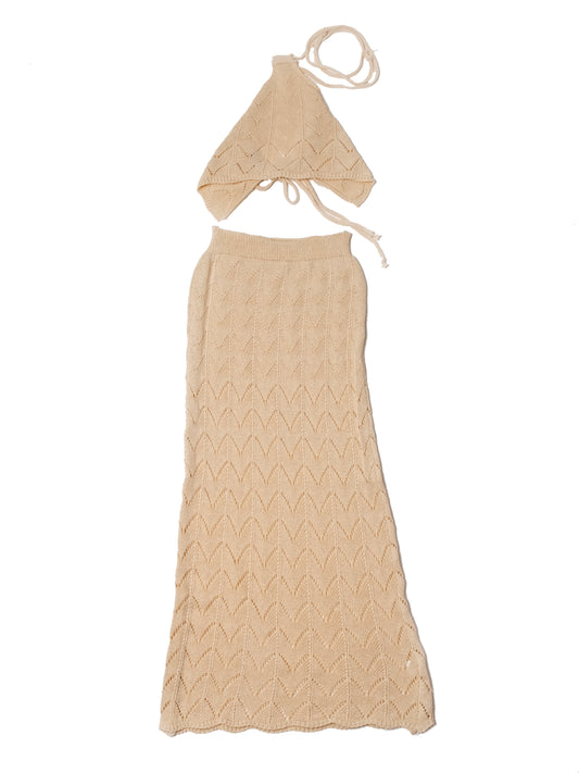 Completo gonna con top scollo americano Beige