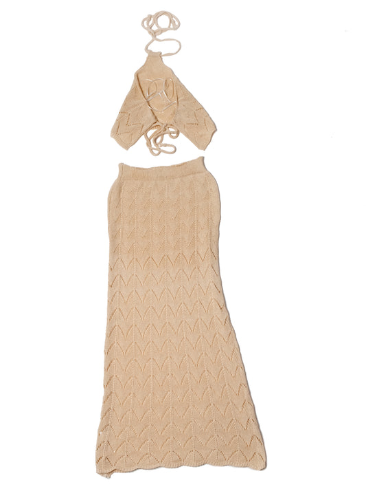 Completo gonna con top scollo americano Beige
