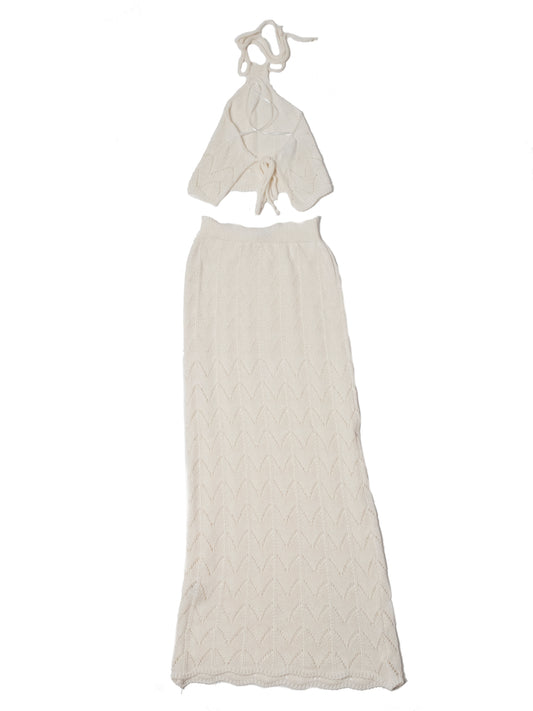 Completo gonna con top scollo americano Avorio